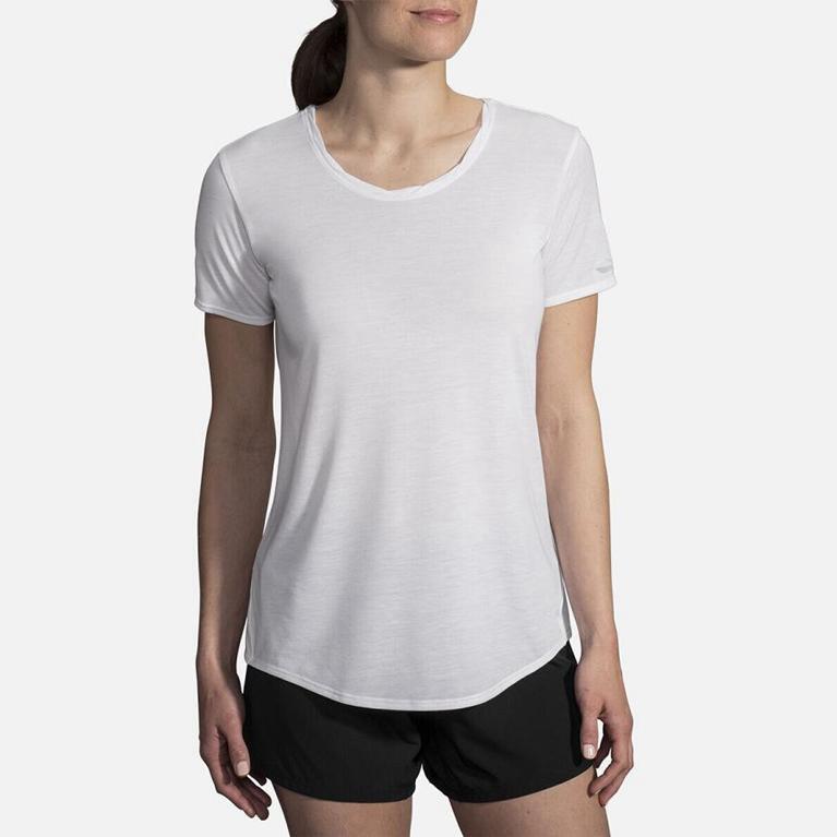 Brooks DISTANCE Short Sleeve Running Shirt Womens Sale - White (ZRD316087)